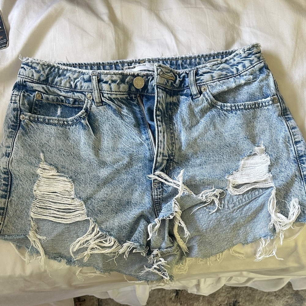 Garage Light Blue Distressed Jean Shorts